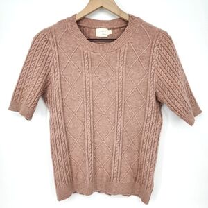 Dreamers by Debut Cable Knit Sweater Womens Medium Rose Argyle Short Sleeve